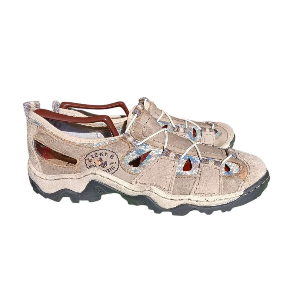 Rieker Men's Size 42 Beige Outdoor Sandals with White Laces